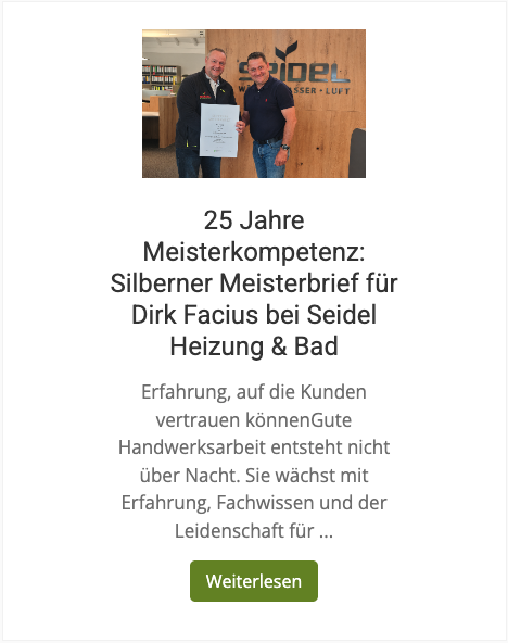 Screenshot: SEO-Blogbeitrag von SEIDEL über 25 Jahre Meisterkompetenz und Silbernen Meisterbrief
